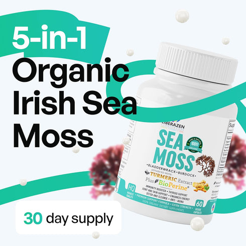Organic Irish Sea Moss Pills, Wildcrafted Dr Sebi Inspired Seamoss Blend with Turmeric, Burdock Root & Bladderwrack