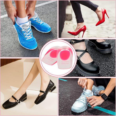 2 Pairs Women Gel Heel Cups - Soft Elastic Massage Heel Cushion for Foot Pain Relief, 4.1 x 2.4 x 0.9in