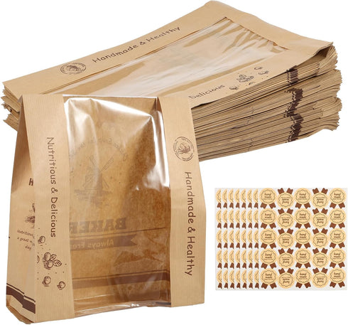 Kandishiex US 100Pcs Bread Bags Paper with Window Brown Paper Bread Packaging Bags