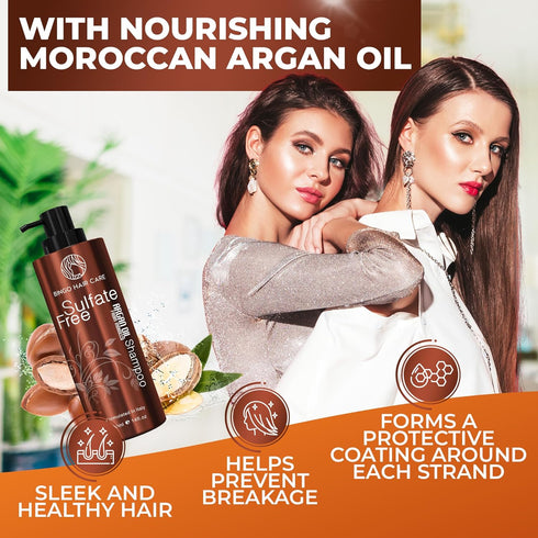 Moroccan Argan Oil Shampoo - Sulfate Free, Anti Frizz Hydrating Thickening Care for Women and Men - Deep Moisturizing Treatment for Color Treated, Curly, Frizzy, Damaged and Dry Hair