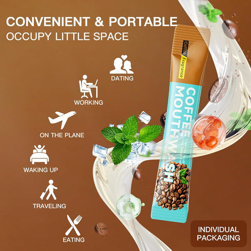 Packets, 20 Packs Mouthwash Travel Size Individual Portable Mouthwash Alcohol Free, Coffee Mint Flavor, Mouth Wash