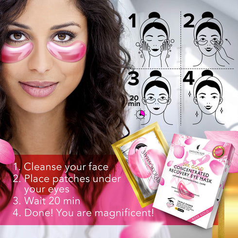 SWISSÖKOLAB 24k Gold Under Eye Patches for Puffy Eyes, Dark Circles, Collagen Eye Gel Pads, Anti-Aging