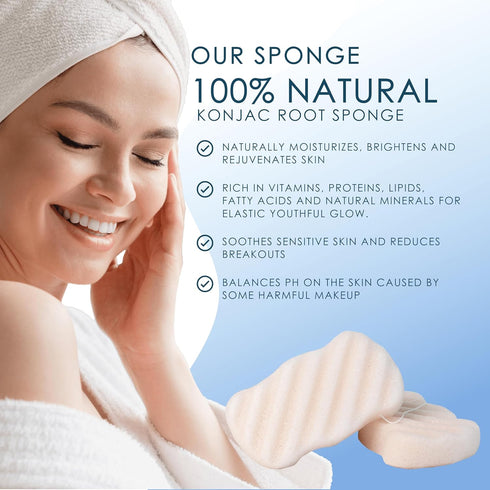 Konjac Body Sponge (2 Pack), 100% Natural & Microplastic Free, Non-Toxic, Biodegradable, Eco-Friendly Packaging