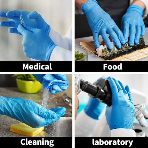 Basic Medical Nitrile Exam Gloves, Powder-Free Non-Sterile Food-Safe Cleaning Disposable Glove, Blue 100Pcs