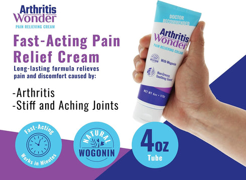 Arthritis Wonder Pain Relief Cream, 4 oz – Fast-Acting, Deep Penetrating, Non-Greasy Formula for Hand, Knee, Foot and