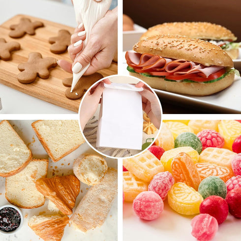 VGOODALL 50PCS Small White Paper Bags for Lunch, Snack Bags for DIY Crafts Baby Shower Wedding Party Favors