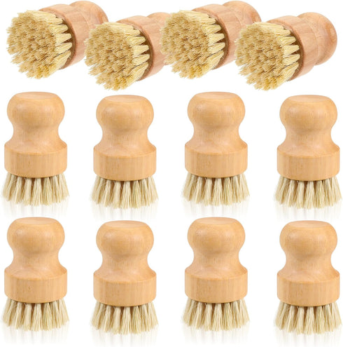 HANLANXUE 12 Packs Bamboo Dish Scrub Brushes, Full Circle Scrub Brush Wooden Dish