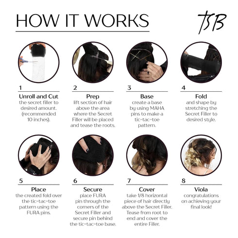 TSB Hair Filler, Black, 1 Pack - Ultimate Hair Bun Maker, Non-Irritating Volume Hair Bumps Tool for Brides