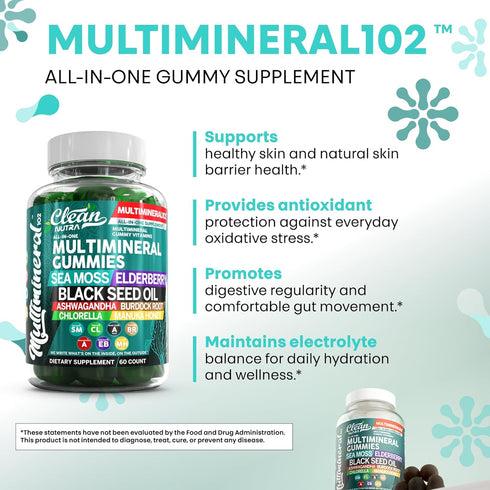 Gummies Gummy Sea Moss | Clinically Tested - Black Seed Oil Ashwagandha Elderberry Burdock Root Chlorella Manuka Honey