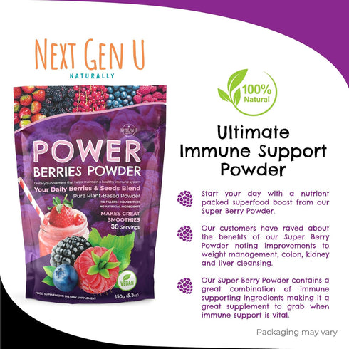 Next Gen U Super Berry Powder 150g | Immune Support Food Supplement | Superfood Berries Smoothie Mix for Shakes, Detox