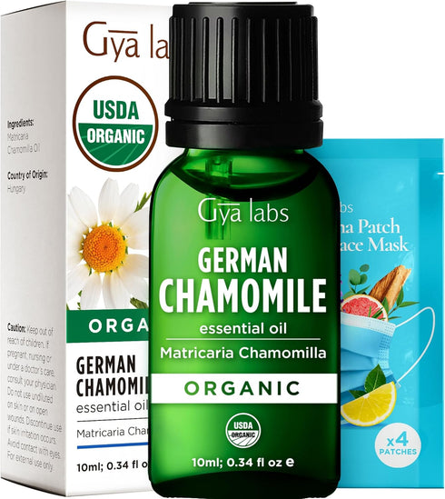Set Set 2x0.34 oz Organic German Chamomile Essential Oil for Diffuser & Rose Essential Oils for Skin - Aromatherapy