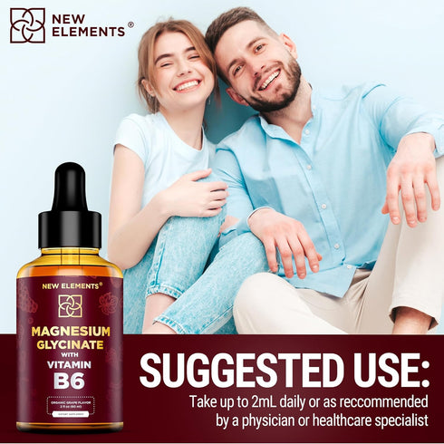 Liquid Magnesium Glycinate Drops with Vitamin B6 - 500mg Magnesium & 100mg Vitamin B6 | Non-GMO, Gluten-Free | Stress