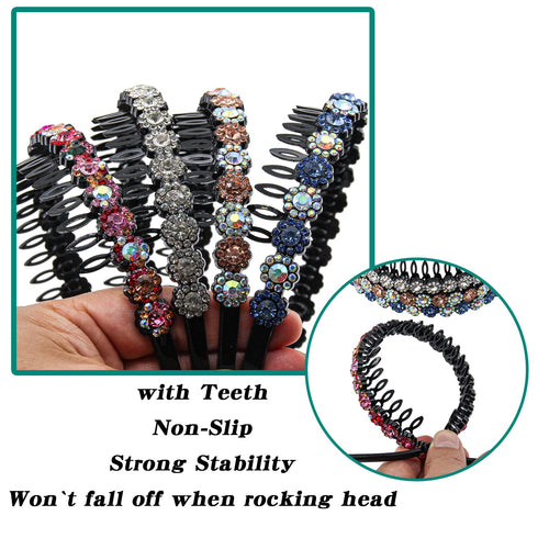 Yeshan Teeth Comb Headbands for Women, Pack of 4 with Rhinestone and Crystal Beaded Plastic Hairbands