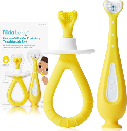 Frida Baby Grow-with-Me Baby Toothbrush Training Set, Infant to Toddler Toothbrush for Sensitive Gums