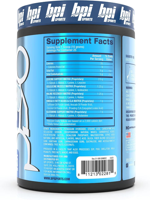 BPI Sports Best Aminos - Arctic Ice BCAA Powder Post Workout & Glutamine Recovery Drink for Men & Women - 25 Servings