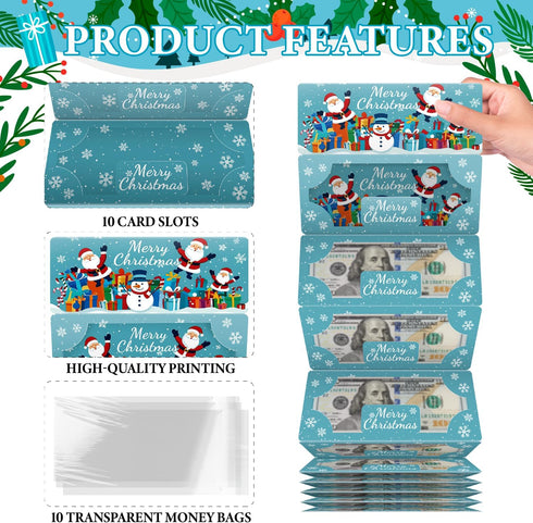 Lyforpyton 10 Christmas Money Holder with Slots, Christmas Party Santa Cash Card Supplies, Surprise Money EnvelopesBlue