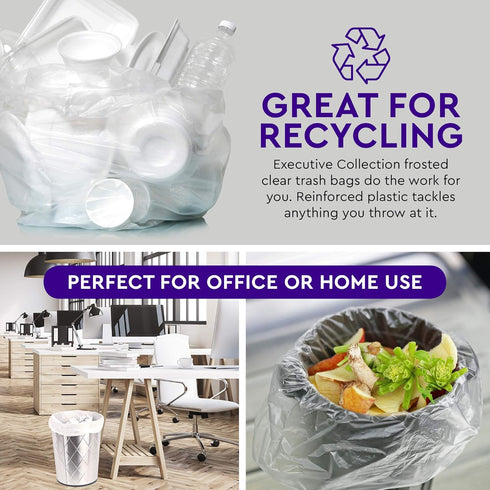 Clear 7-10 Gallon Trash Bags, Bulk Pack, Medium Size Garbage Bin Liners for Office, Bedroom, Kitchen, 250 Bags
