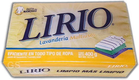 Lirio Laundry Bar Soap Jabon Lavanderia Multiusos, 400 g, 14.1 oz, Yellow Bar, Pack of 4