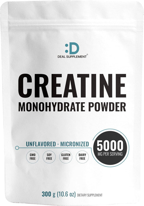 Creatine Monohydrate Powder 300 Grams (60 Servings), Unflavored, Micronized Creatine Powder, Vegan, Keto, Non-GMO