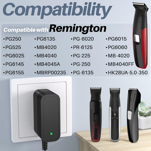5V Power Supply for Remington Shaver Charger Cord for Remington Beard Trimmer PG6025 PG250 PG525 PG6145 PG6155 PG6135 PG6015 PG6060 MB4040 MB4045 Shaver for Men Charger for Remington Replacement