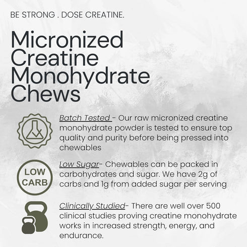 Micronized Creatine Chews, 5G Sour Razz (150ct) Creatine Monohydrate Tablets for Women & Men