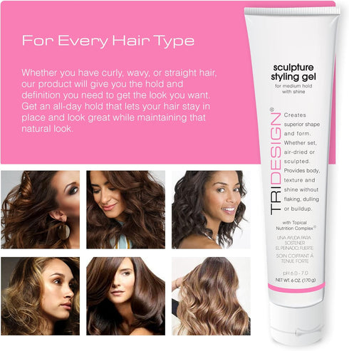 TRIDESIGN Sculpture Hair Styling Gel, Strong Hold for All Hair Types, 6 oz, Flake-Free Formula