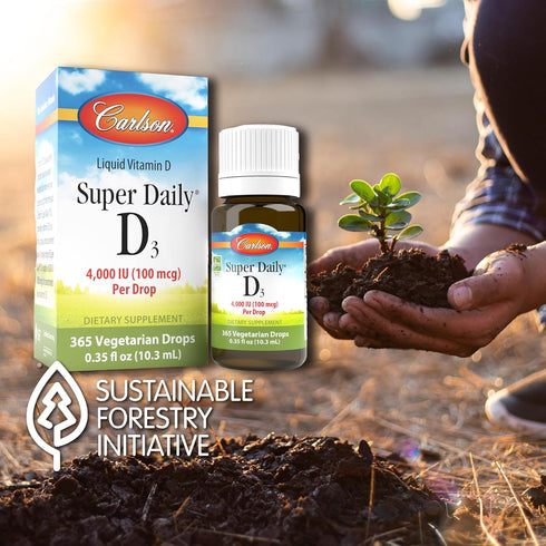 Carlson Super Daily D3 4,000 IU (100 mcg) Vitamin D Drop, Liquid Unflavored, 1-Year Supply, 365 Drops (10.3 mL)