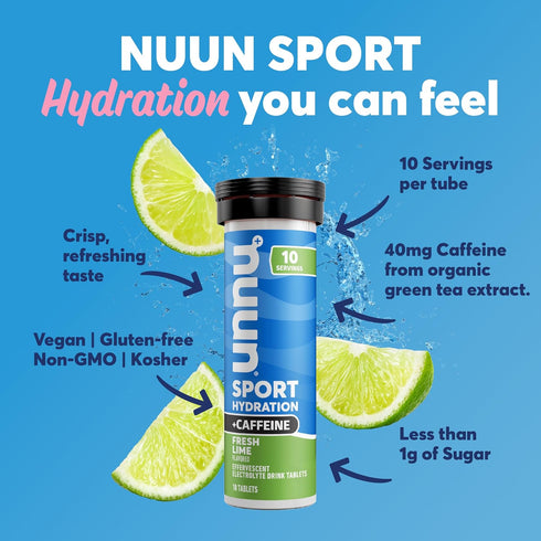 Nuun Sport + Caffeine Electrolyte Tablets, Fresh Lime, 8 Pack (80 Servings)