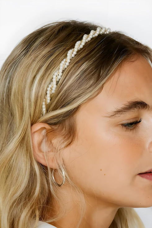 WOVOWOVO Pearl Headbands for Women 8 Pack, White Faux Pearls Hairband Gold Metal Headband Butterfly Flower Hairbands, Bridal Hair Hoop Party Wedding Hair Accessories for Girls