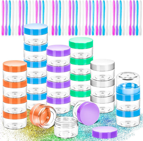 MotBach 40 PCS 15g Empty Plastic Containers, Small Makeup Sample Jars with Colored Lids for Travel Cosmetic