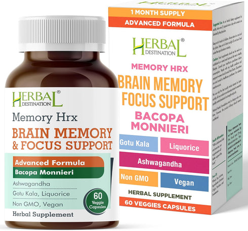 Herbal Destination Memory Hrx - Brain Supplement Support Cognitive Function Improves Memory and Focus,