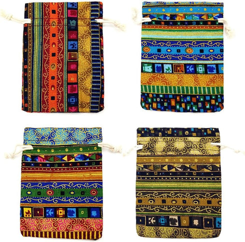 12pc Egyptian Style Jewelry Coin Pouches - Aztec Print Drawstring Gift Bag Party Accessories (12)