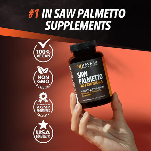 Saw Palmetto Supplement, Potent 3X Formula with Stinging Nettle, DHT Blocker, 2 Month Supply