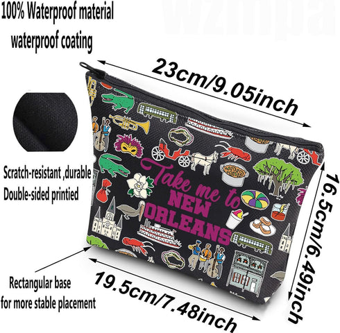 WZMPA New Orleans Travel Cosmetic Bag, Souvenir Zipper Pouch for New Orleans City Merchandise