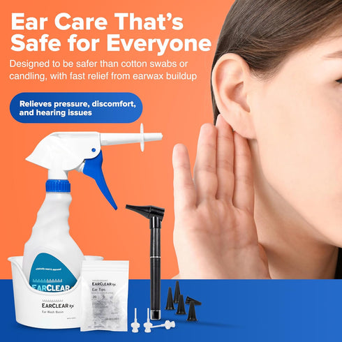 EarClearRX Flexible Tip Kit – Complete Ear Cleaning Kit for Adults & Kids, Includes Bottle Washer, 20 Tips, Towel