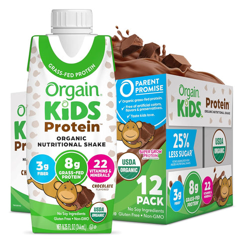 Orgain Organic Kids Nutritional Protein Shake, Chocolate, 8g Dairy Protein, 8.25 Fl Oz (Pack of 12)