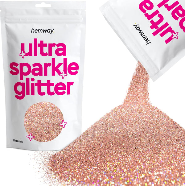 Hemway Premium Ultra Sparkle Glitter Multi Purpose Metallic Flake for Arts Crafts Nails Cosmetics - Rose Gold