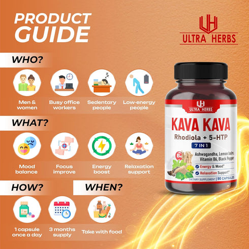 Kava Kava Capsules Supplement - 21,220MG Formula Enriched with Ashwagandha, 5-HTP, Rhodiola, Lemon Balm, Support Mood,