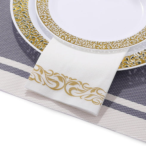 200 Disposable Hand Towels Soft and Absorbent Linen Feel Paper Hand Towels Durable Decorative Bathroom Hand Napkins Good for Kitchen, Parties, Weddings, Dinners or Events White and Gold by JOLLY CHEF