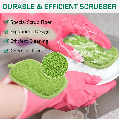 24 Pack Multi-Purpose Non-Scratch Microfiber Scrub Sponges for Reusable Dish Cleaning, Heavy Duty Scouring Power (Green)