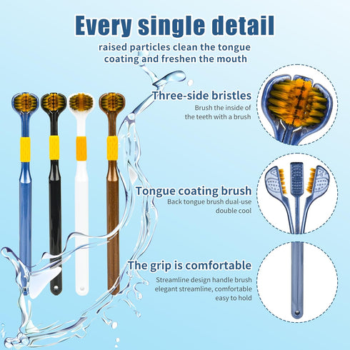 Lnncdsc 4-Piece Set 3-Sided of toothbrushes Adults, Extra Soft toothbrushes for Adults, Medium Toothbrush