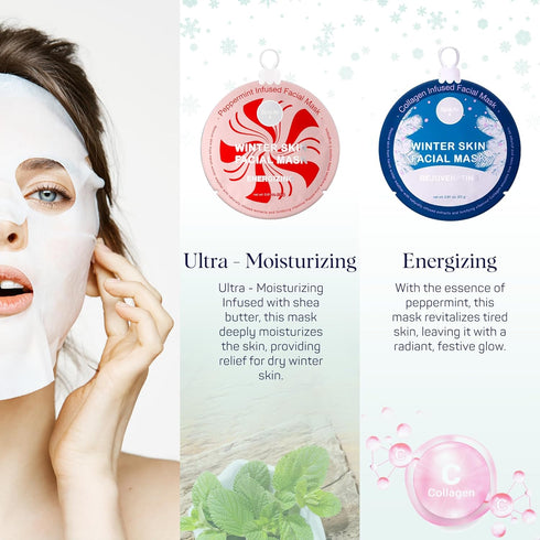 SpaLife Winter Skin Facial Mask 12-Count Set - Moisturizing and Hydrating Sheet Masks