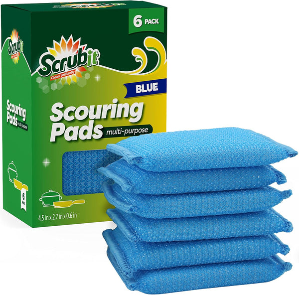 SCRUBIT Multi-Purpose Scouring Pad, Non-Scratch Cleaning Sponges for Pots, Pans, Dishes, 6 Pack Dish Sponge