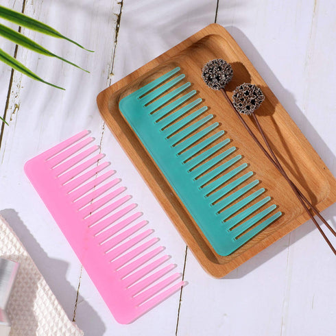 Large Hair Detangling Comb, Wide Tooth Comb for Curly Hair, Wet Dry Hair (Cyan, Pink)