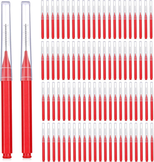 Patelai 100 Pieces Interdental Brush Toothpick Cleaners, Dental Hygiene Flosser Tool, Red, Suitable Size