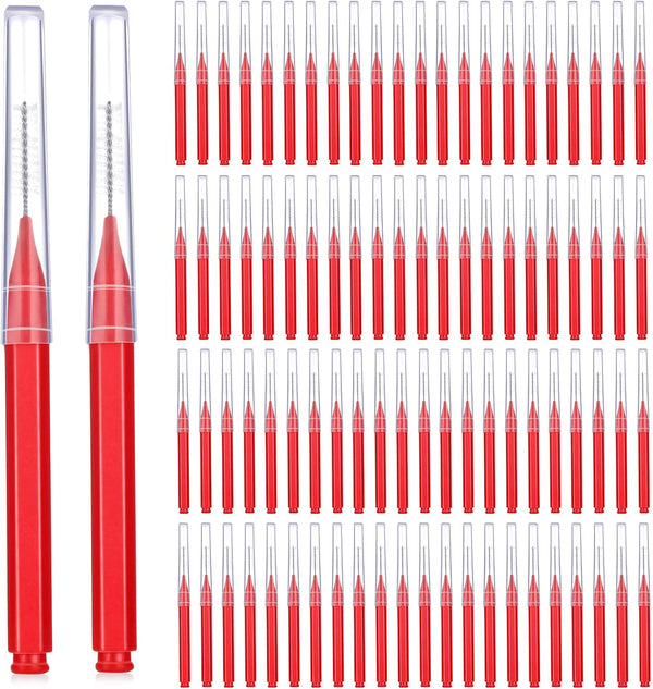 Patelai 100 Pieces Interdental Brush Toothpick Cleaners, Dental Hygiene Flosser Tool, Red, Suitable Size