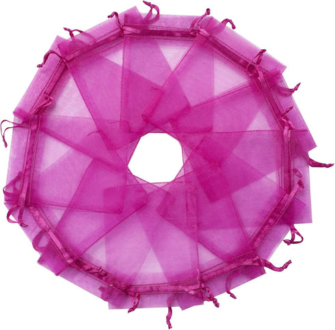 MOTYAWN 100 PCS Rose Red Organza Bags, Sheer Drawstring Gift Bags for Wedding Party and Christmas Favors