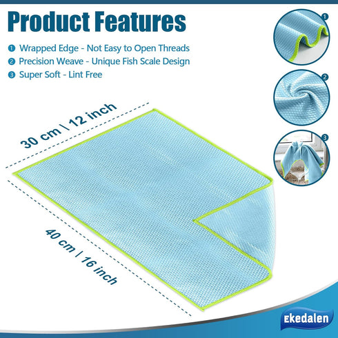 Streak Free Miracle Cleaning Cloth, 12'' x 16'', Pack of 8, Microfiber Window, Mirror, Glass, Lint Free