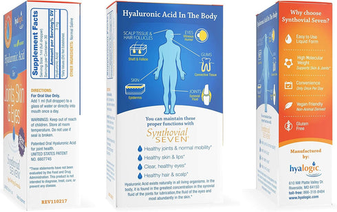 Hyalogic Liquid Synthovial Seven - Oral Hyaluronic Acid Supplement 1oz with Bonus Lip Balm for Skin & Lip Hydration