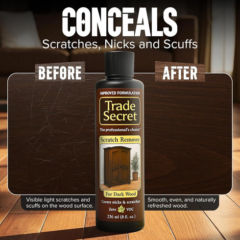 Trade Secret Scratch Concealer for Real Wood Furniture & Floors Restores Dark Wood Scratch, Covers Nicks, Scuffs
